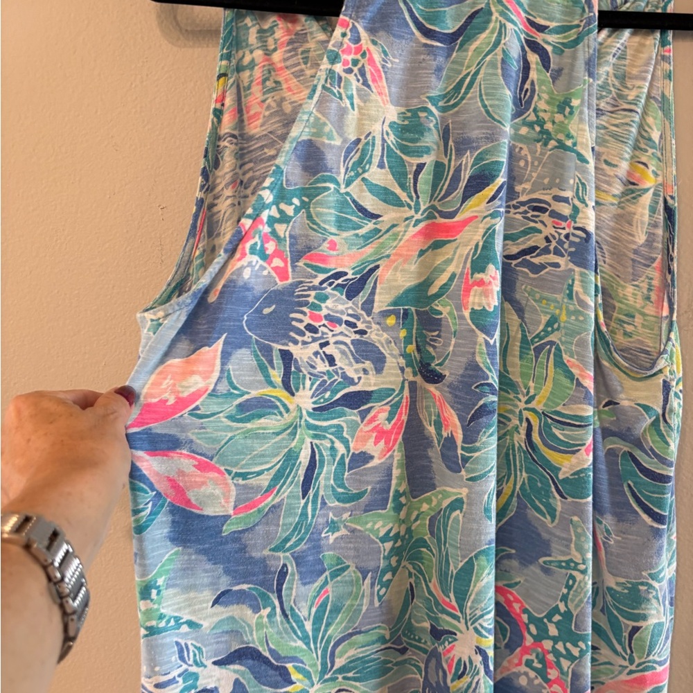 Lilly Pulitzer Shay XL Blue Floral Sleeveless V-Neck Sundress - Picture 5 of 6